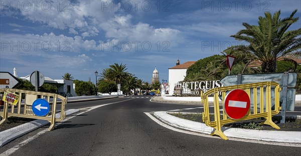 Traffic signs in the old town of Teguise