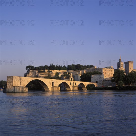 The Pont des Avignon and the Palais des Papes and Cathedral across the Rhone river