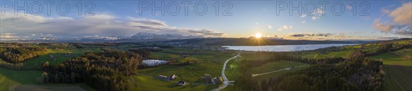 Panorama aerial view at sunset with Lake Sempach