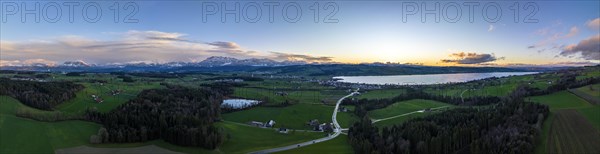 Panorama aerial view at sunset with Lake Sempach