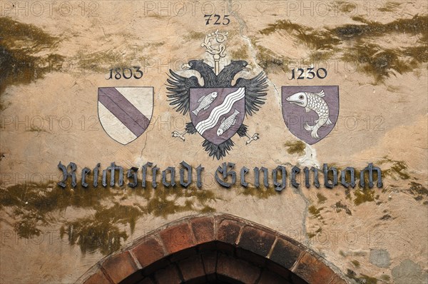Three town coats of arms above the gate at the 13th century Kinzigtorturm