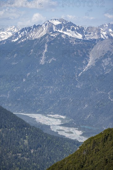 View from Thaneller of the wild river Lech in the Lech Valley