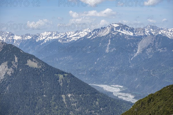 View from Thaneller of the wild river Lech in the Lech Valley