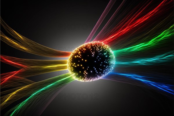 Illuminated optical fibers against gray background