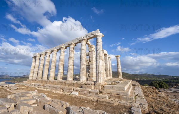 Ruin and columns of the ancient Temple of Poseidon