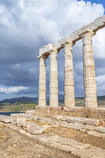 Ruin and columns of the ancient Temple of Poseidon