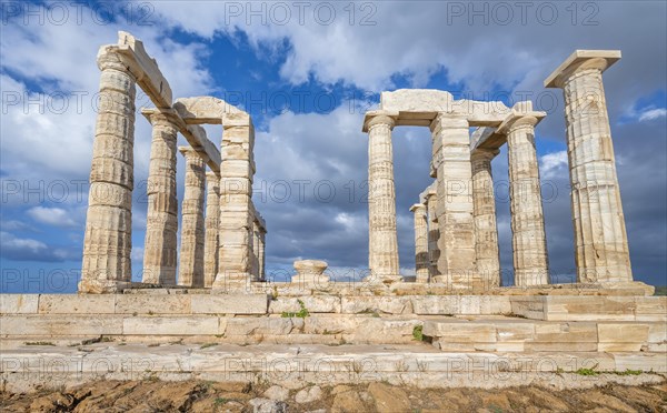 Ruin and columns of the ancient Temple of Poseidon