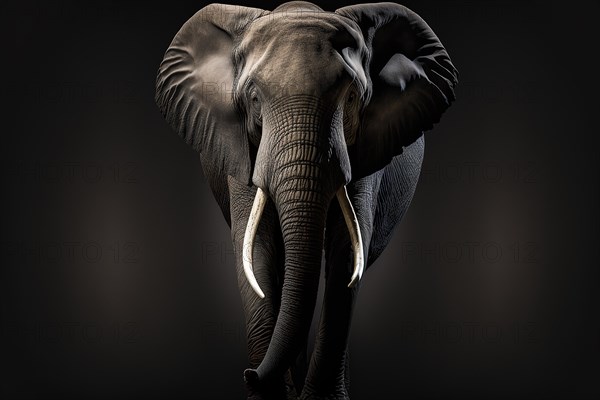 Big elephant with tusks on black background