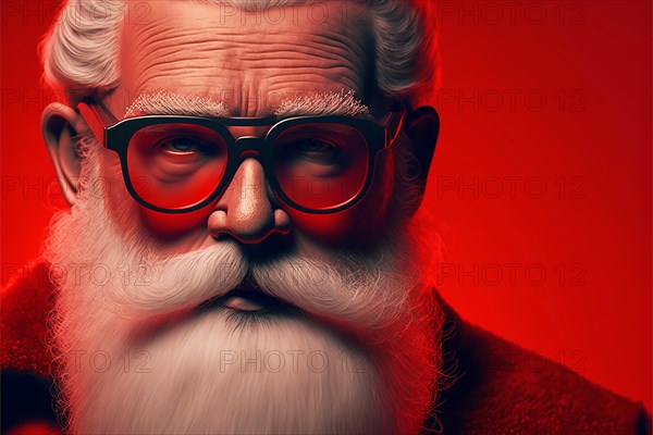 Santa Claus with red glasses on red background