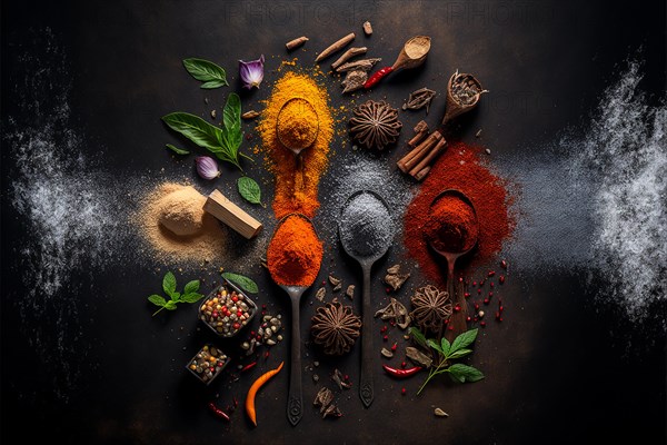 Cooking concept with spices on concrete background