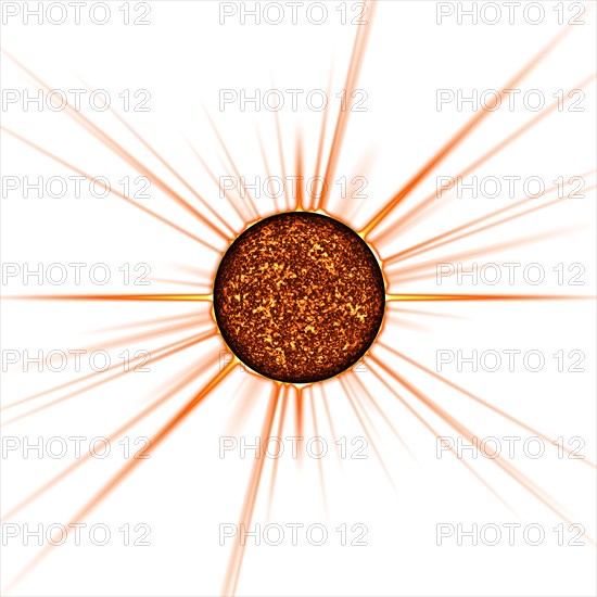 3D rendering of the sun and rays isolated on