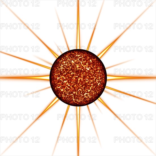 3D rendering of the sun and rays isolated on