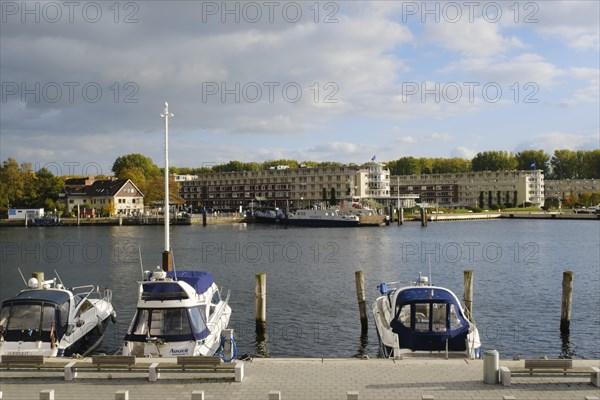 Car ferry Priwallfaehre in front of Rosenhof senior citizens residential home