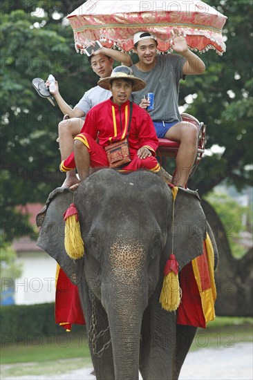 Thai men riding an elephant