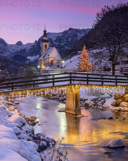 Christmas Parish Church of St Sebastian at sunset