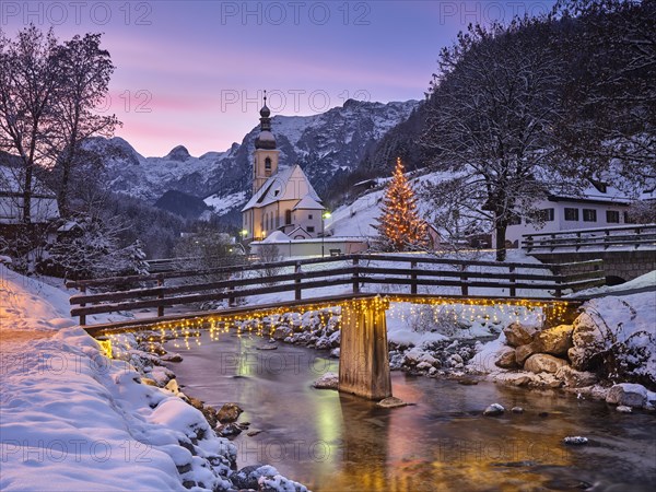 Christmas Parish Church of St Sebastian at sunset