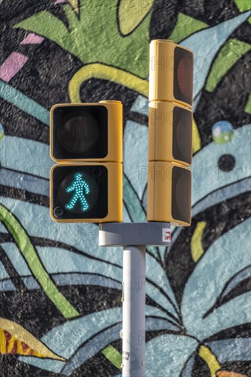 Traffic light for pedestrians on a street in Barcelona