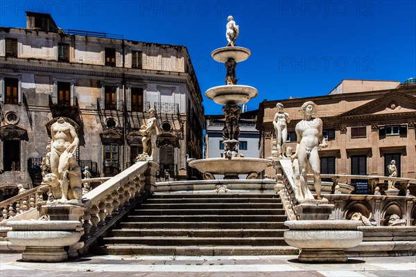 Fontana Pretoria with several basins with white marble figures and statues