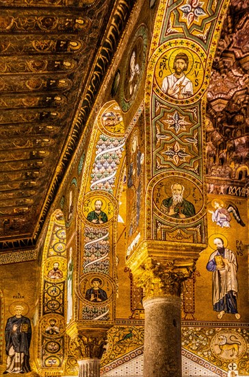 Elaborate gold mosaics with episodes from the Old and New Testatment