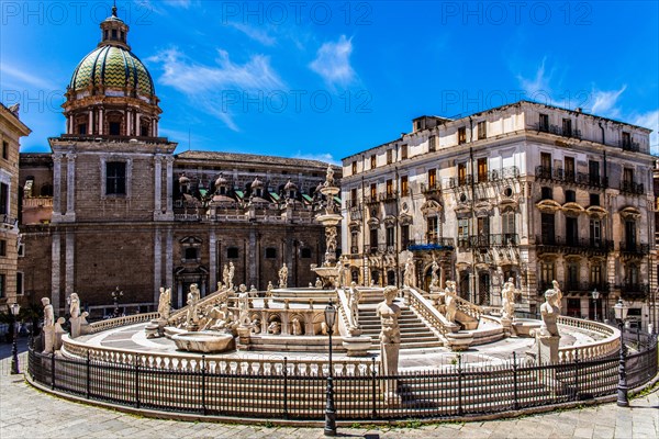 Fontana Pretoria with several basins with white marble figures and statues