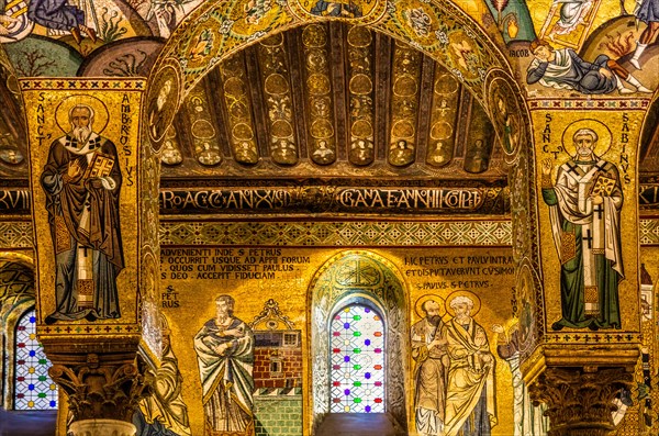 Elaborate gold mosaics with episodes from the Old and New Testatment