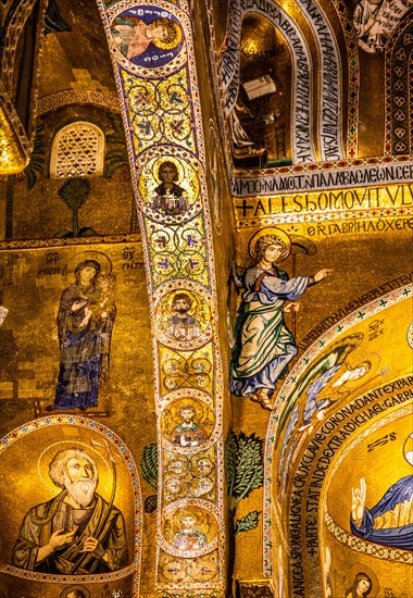 Elaborate gold mosaics with episodes from the Old and New Testatment