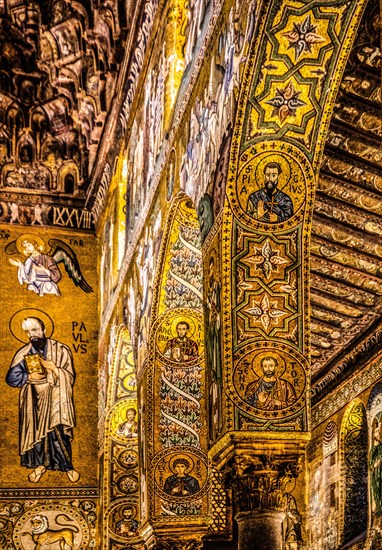 Elaborate gold mosaics with episodes from the Old and New Testatment