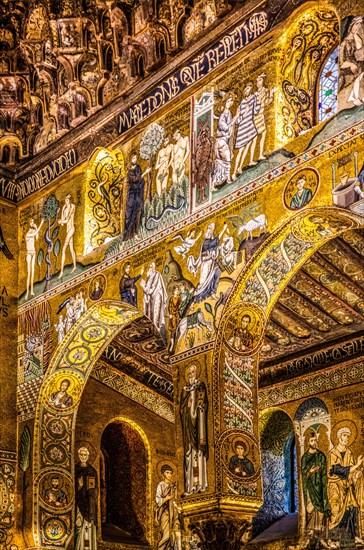 Elaborate gold mosaics with episodes from the Old and New Testatment