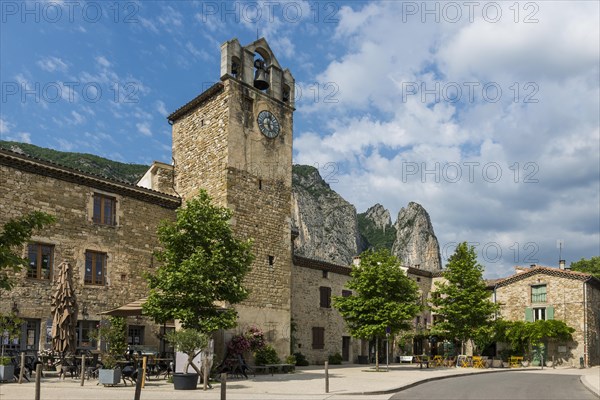 Medieval village and rock