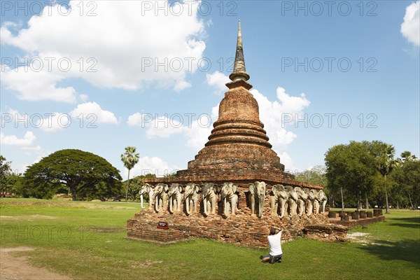 Red brick chedi elephants