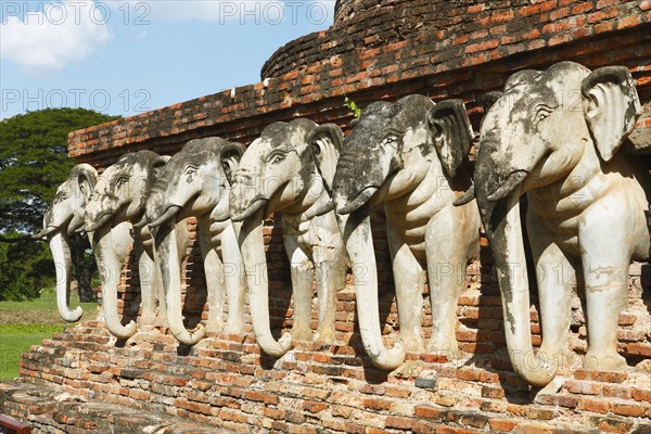 Red brick chedi elephants