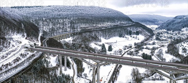 ICE trains crossing the Filstal bridge