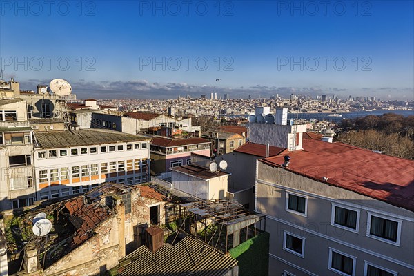 Panoramic view over the roofs of the old town towards the Galata Tower and Karakoey