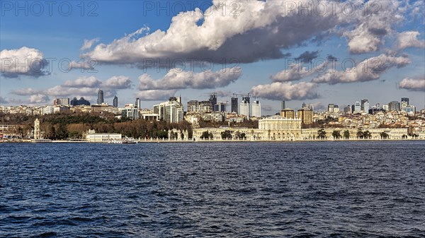 View of the Besiktas skyline from the Bosphorus with Domabahce Palace