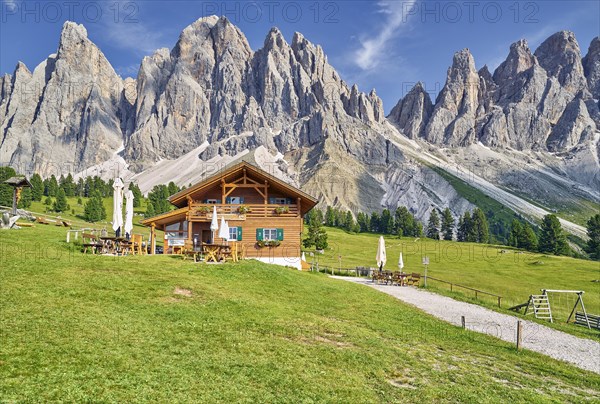 Alpine pasture in front of the Geisler Group