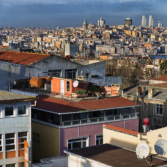 Panoramic view over the roofs of the old town towards the Galata Tower and Karakoey