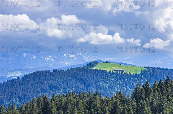 Picturesque landscape and rural area in the West Allgaeu around the village of Scheidegg near Lindau