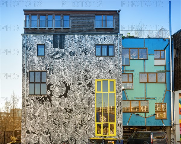 Artfully designed house facade in Holzmarktstrasse in Berlin Mitte