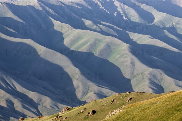 Landscape near Song Kol Lake at sunset