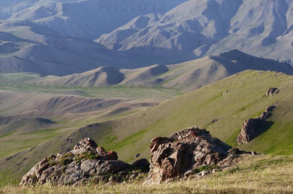 Granite Rocks at sunset near Song Kol Lake