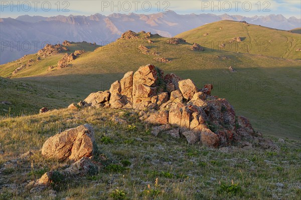 Granite Rocks at sunset near Song Kol Lake