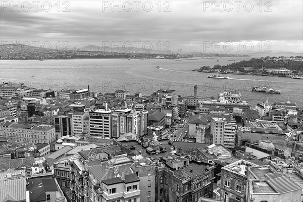 Panoramic view from the Galata Tower of the sea of houses on the Golden Horn and Bosphorus