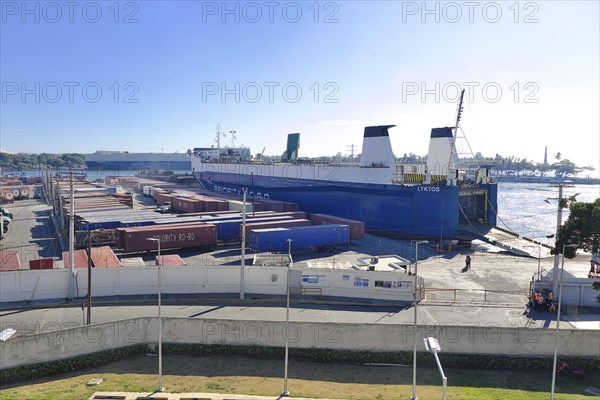 Ship being unloaded in the port of Santo Domingo