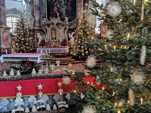 Christmas decoration in the pilgrimage church Basilica Vierzehnheiligen near Bad Staffelstein