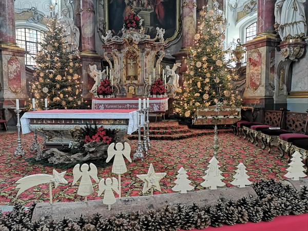 Christmas decoration in the pilgrimage church Basilica Vierzehnheiligen near Bad Staffelstein