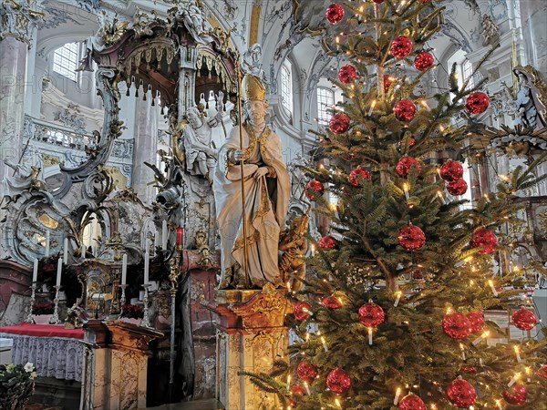 Christmas decoration in the pilgrimage church Basilica Vierzehnheiligen near Bad Staffelstein