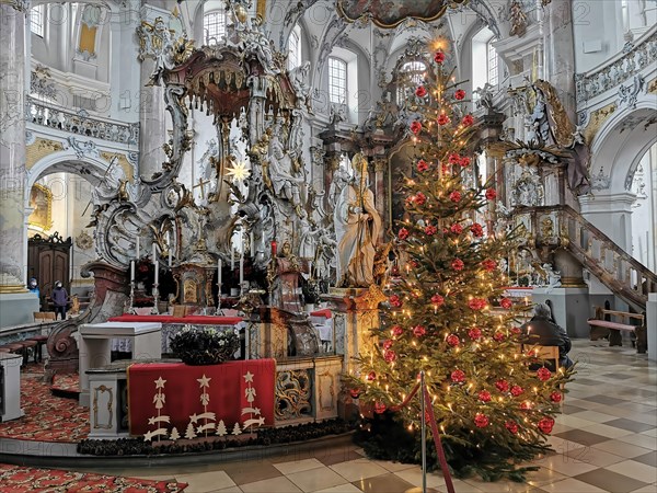 Christmas decoration in the pilgrimage church Basilica Vierzehnheiligen near Bad Staffelstein