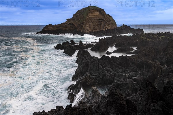 Rocky coast in stormy weather