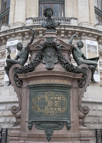 Sculpture in front of the entrance to the Opera Garnier building