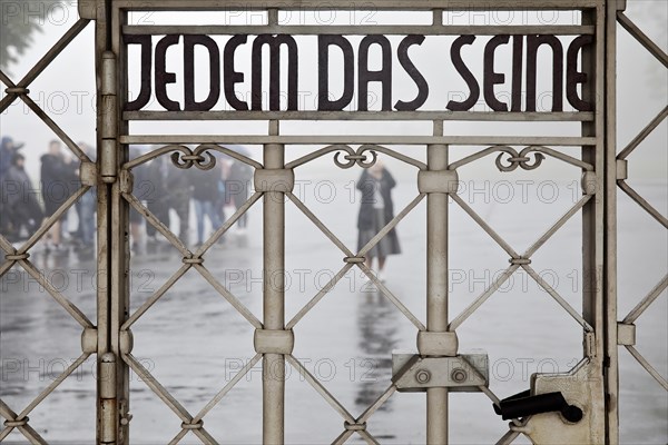 Entrance gate to beech forest concentration camp with the saying Jedem das Seine